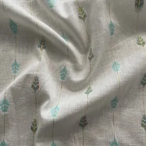 Premium OffWhite Leaves Green Dobby Embroidery Dyeable Cotton Fabric