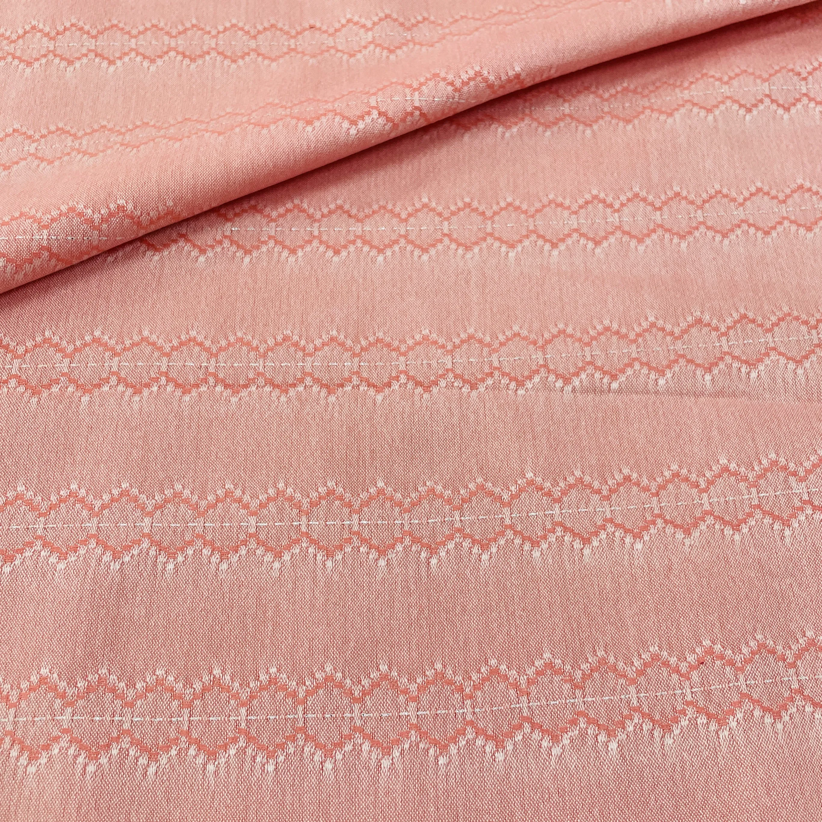 Premium Pink Stripes Geometrical Dobby Embroidery Cotton Muslin Fabric