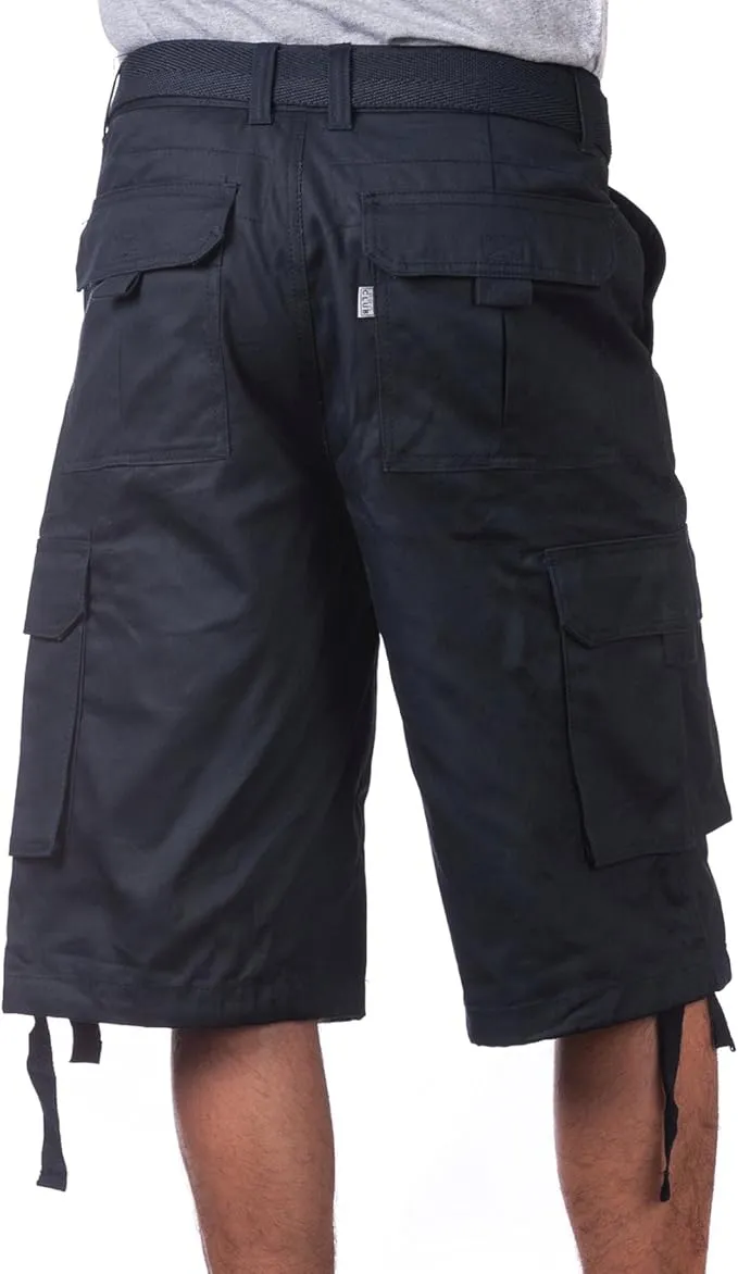 Pro Club Men's Cotton Twill Cargo Shorts with Belt 