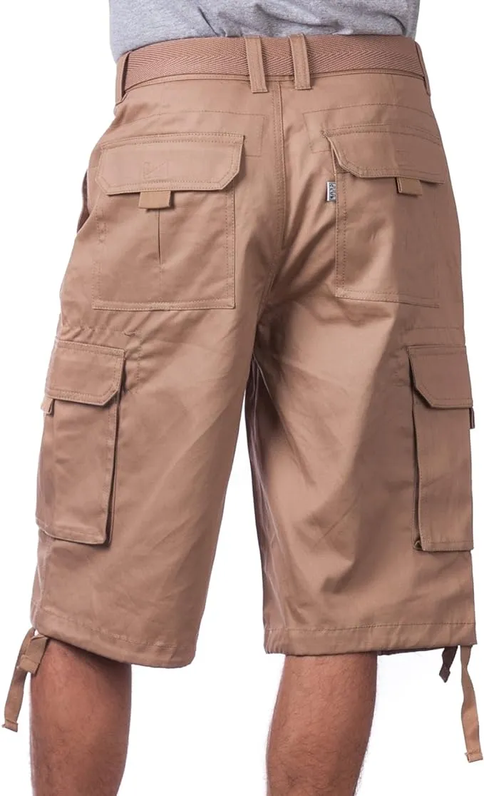 Pro Club Men's Cotton Twill Cargo Shorts with Belt 