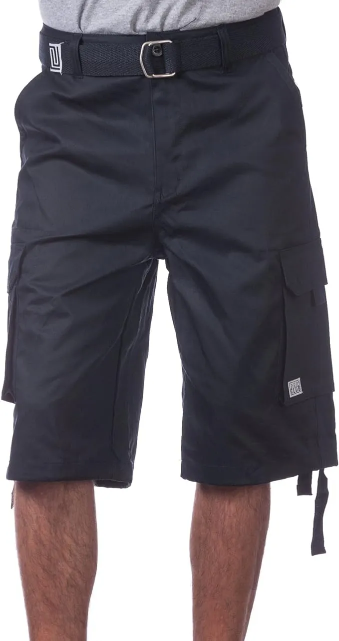 Pro Club Men's Cotton Twill Cargo Shorts with Belt 