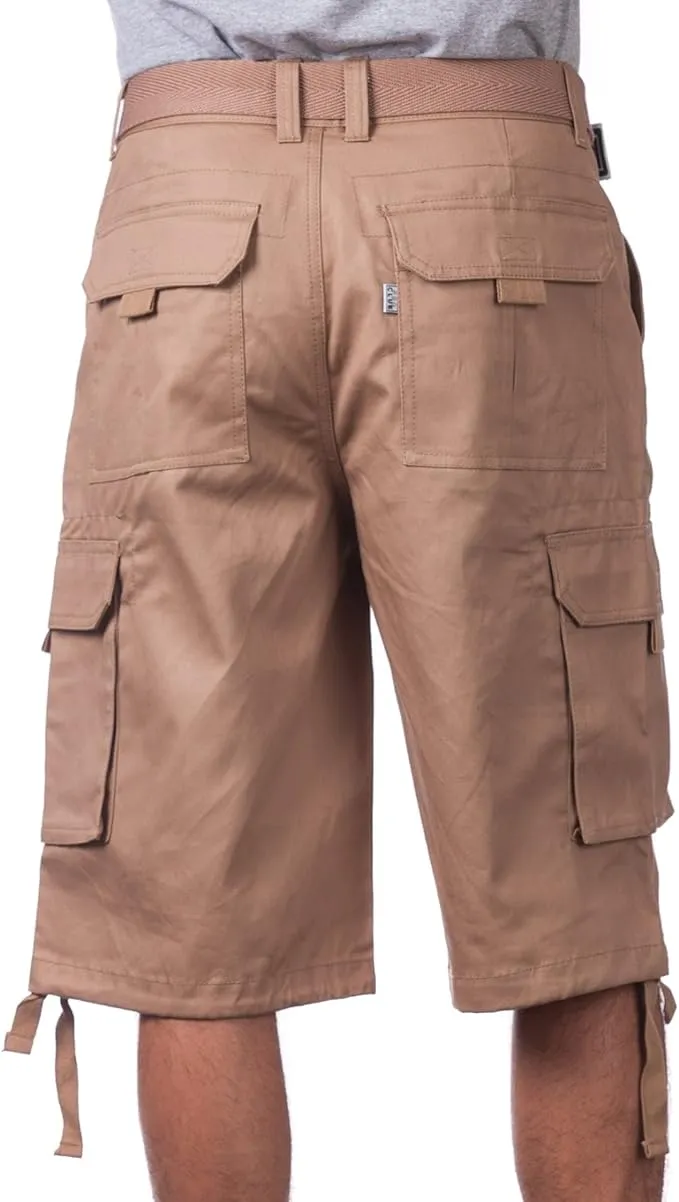 Pro Club Men's Cotton Twill Cargo Shorts with Belt 