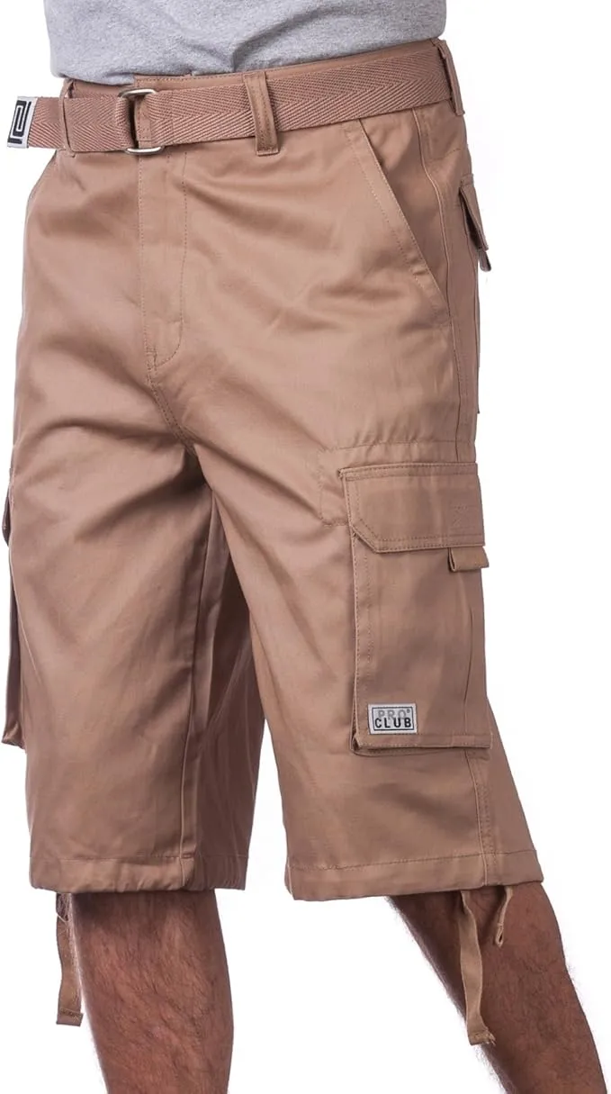 Pro Club Men's Cotton Twill Cargo Shorts with Belt 