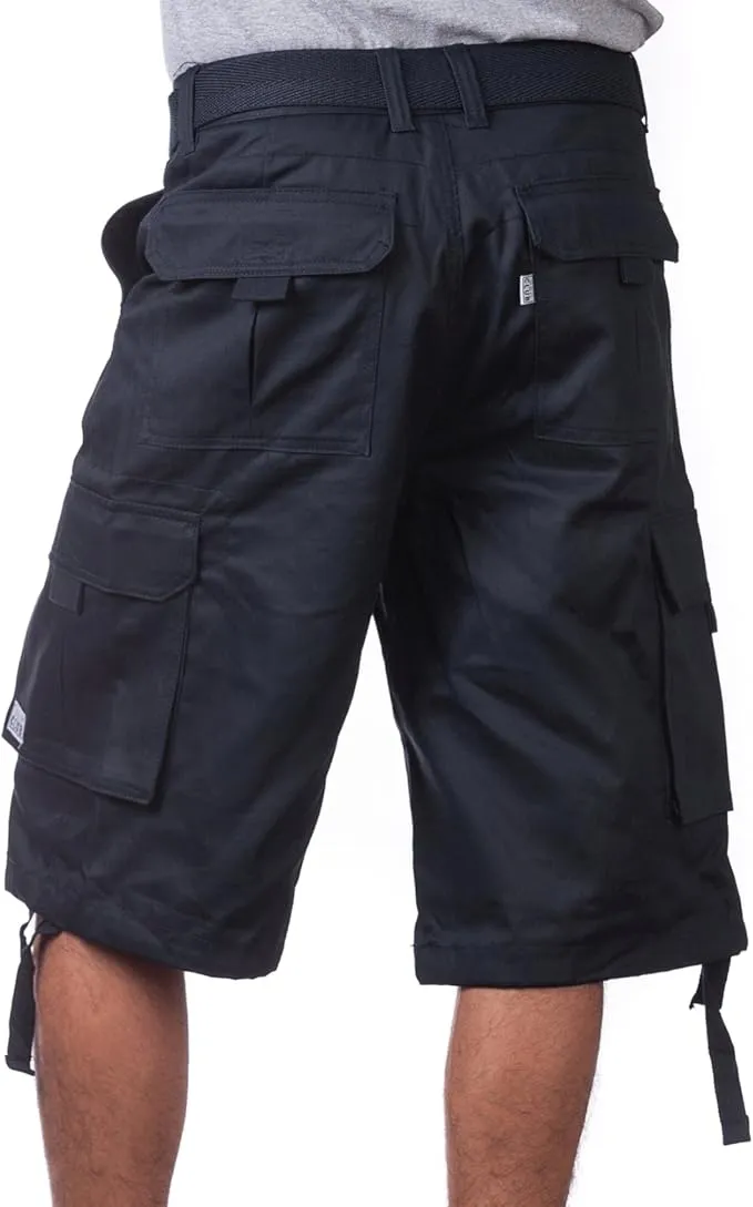 Pro Club Men's Cotton Twill Cargo Shorts with Belt 