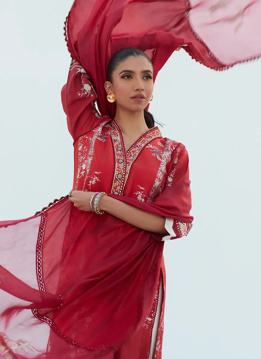 Rie Crimson Shirt And Dupatta