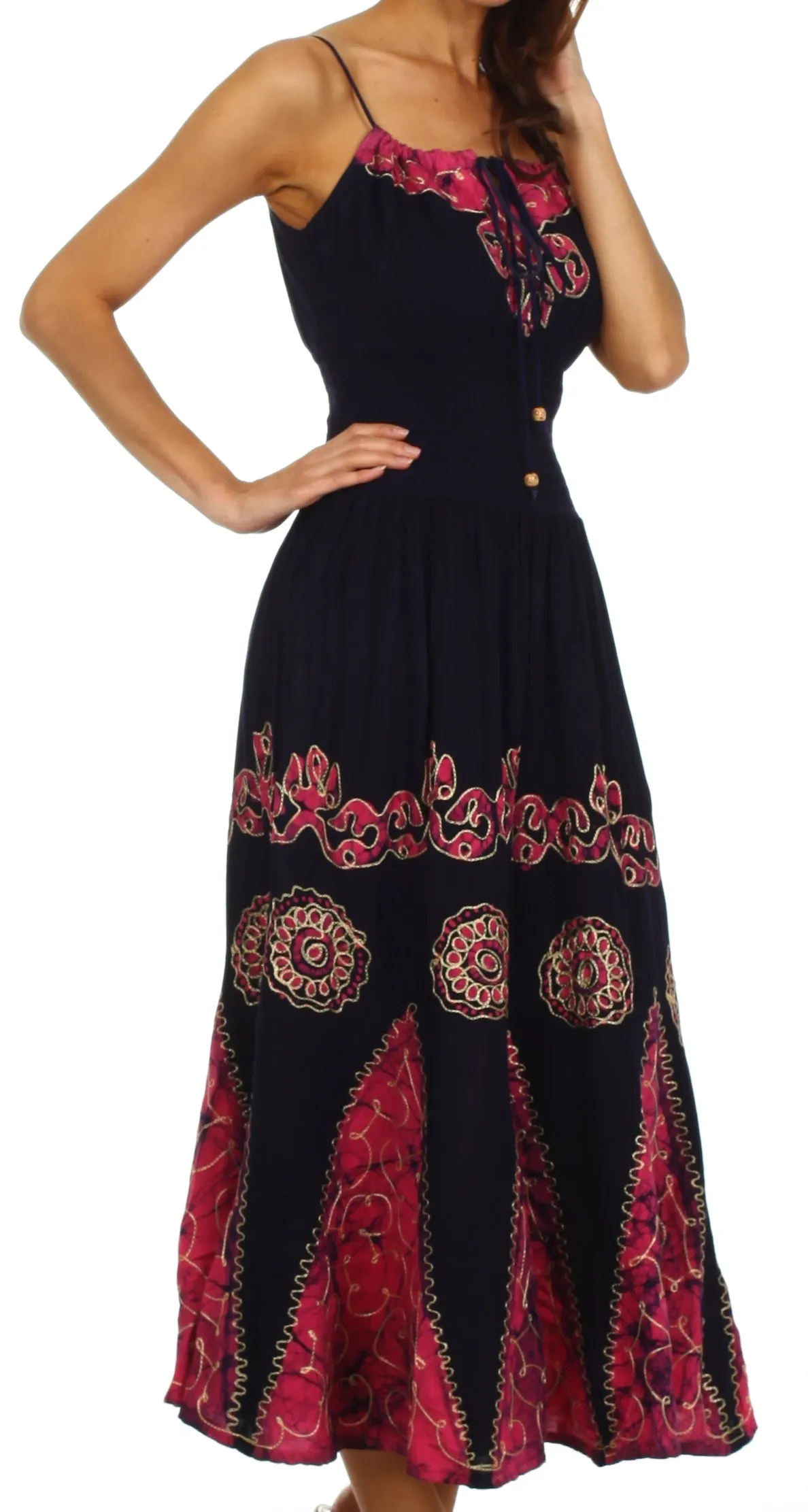 Sakkas Batik Triangle Smocked Empire Waist Dress