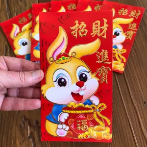 SALE - Yellow Rabbit - Red Money Envelopes (6 pack)