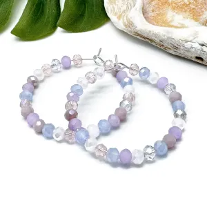 Shimmery Pastel Faceted Glass Bead Silver Plated Hoops 35mm