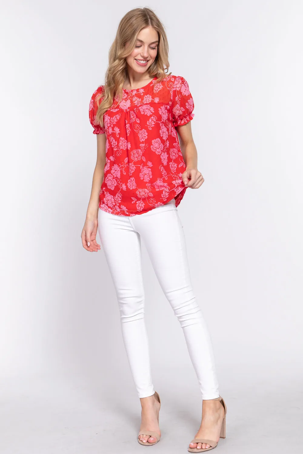 Short Slv Print Clip Dot Blouse - 2 colors - Ships from The US