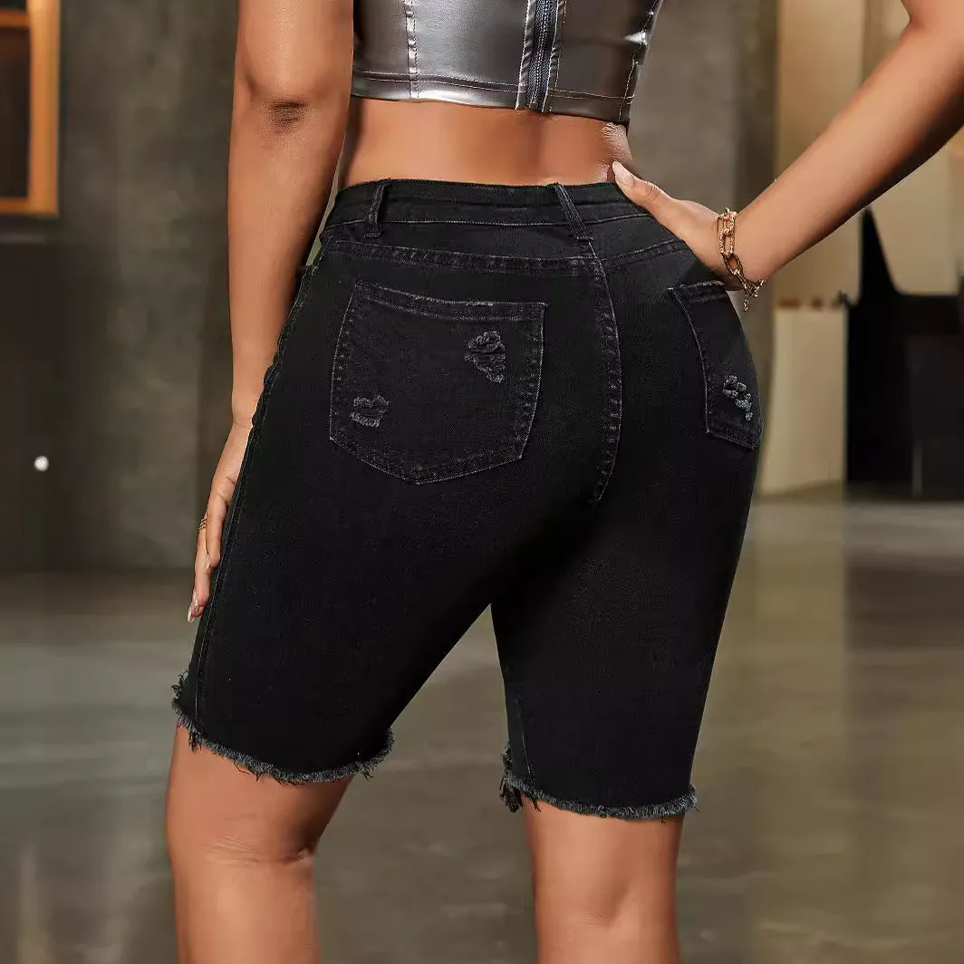 Summer Denim Shorts High Waist Comfort Pants Slim Fit Slimming Fashionable Straight Casual Denim