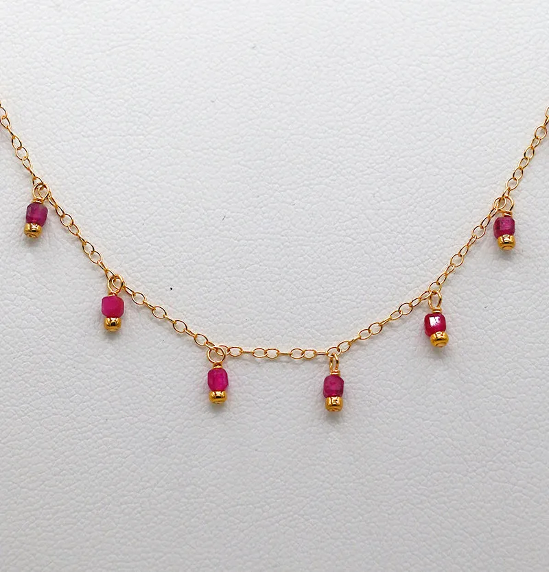 Susan Rifkin Tiny Ruby Multi Charm Necklace | 14k Gold Filled