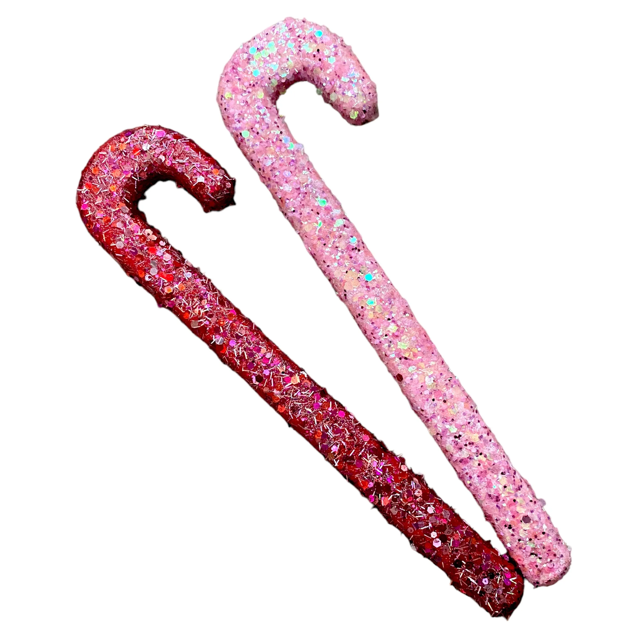 Wooden Glittered Candy Cane Set of 2- Red/White or Red/Pink